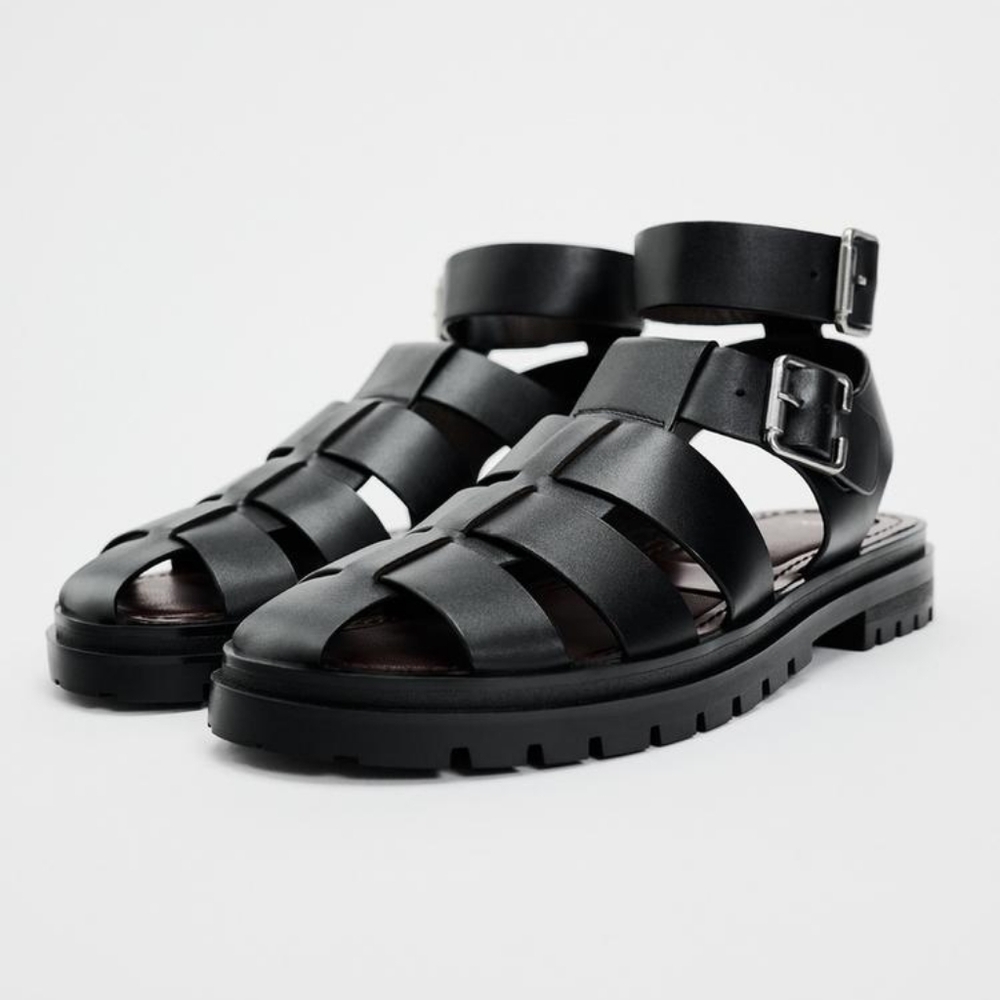 Zara Lug Sole Leather Cage Sandals